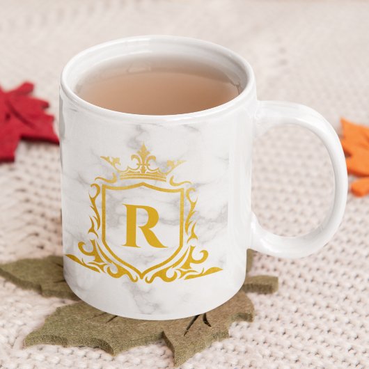 Royal Crown Initiaal Letter Monogram Name Marble Koffiemok