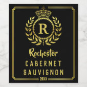Royal Crown Laurel krans Goud Zwart Deco Monogram Wijn Etiket (Enkel label)