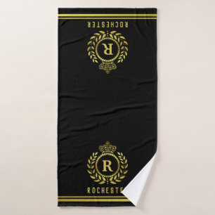 Royal Crown Laurel Wreath Black Gold Monogramed Bad Handdoek