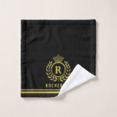 Royal Crown Laurel Wreath Black Gold Monogramed Bad Handdoek (Wasdoekje)
