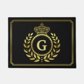 Royal Crown Laurel Wreath Black Gold Monogramed Deurmat (Voorkant)