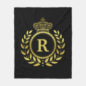 Royal Crown Laurel Wreath Black Gold Monogramed Fleece Deken (Voorkant)