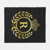 Royal Crown Laurel Wreath Black Gold Monogramed Fleece Deken (Voorkant (Horizontaal))