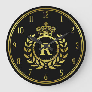 Royal Crown Laurel Wreath Black Gold Monogramed Grote Klok