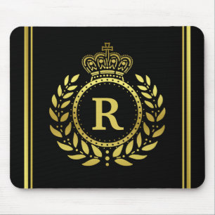 Royal Crown Laurel Wreath Black Gold Monogramed Muismat