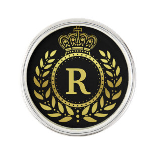 Royal Crown Laurel Wreath Black Gold Monogramed Reverspeld