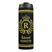 Royal Crown Laurel Wreath Black Gold Monogramed Thermosbeker (Voorkant)