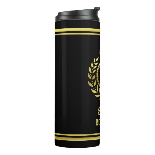 Royal Crown Laurel Wreath Black Gold Monogramed Thermosbeker (Gedraaid links)