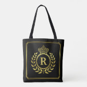 Royal Crown Laurel Wreath Black Gold Monogramed Tote Bag (Achterkant)