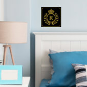 Royal Crown Laurel Wreath Monogrammed Black Gold Folie Afdrukken (Insitu (Slaapkamer))