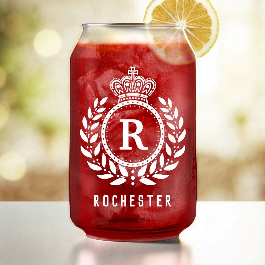 Royal Crown Laurel Wreath White Monogrammed Naam Blikvorm Glas