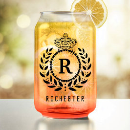 Royal Crown Laurel Wreath Zwart Monogram Naam Blikvorm Glas