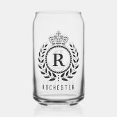 Royal Crown Laurel Wreath Zwart Monogram Naam Blikvorm Glas (Voorkant)