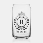 Royal Crown Laurel Wreath Zwart Monogram Naam Blikvorm Glas (Achterkant)