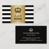 Royal Crown Logo Elegant Gold Black White Stripes Visitekaartje (Voorkant / Achterkant)
