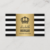 Royal Crown Logo Elegant Gold Black White Stripes Visitekaartje (Voorkant)