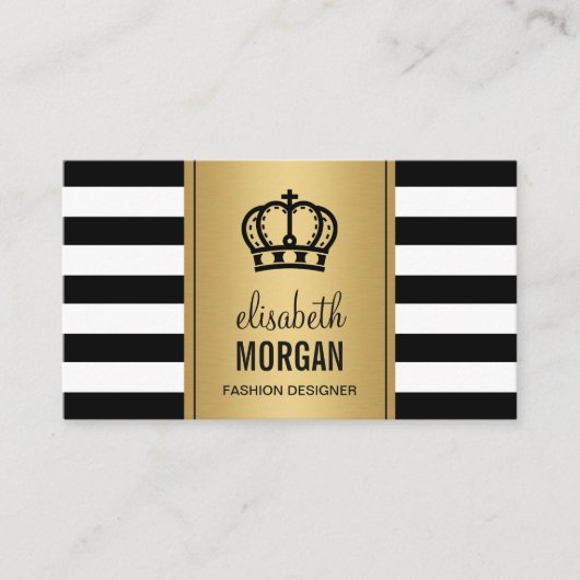 Royal Crown Logo Elegant Gold Black White Stripes Visitekaartje (Voorkant)