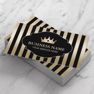 Royal Crown Modern Gold Stripes Luxury Black Visitekaartje