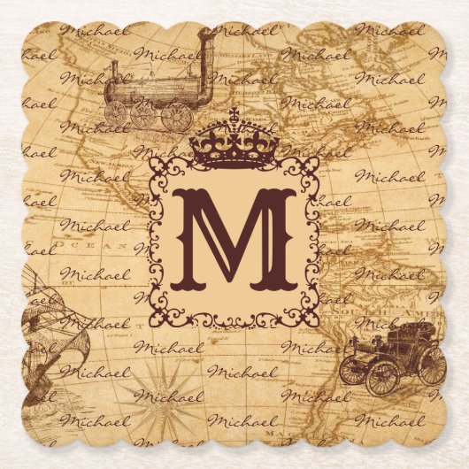 Royal Crown Name Pattern Beige Kartonnen Onderzetters (Voorkant)