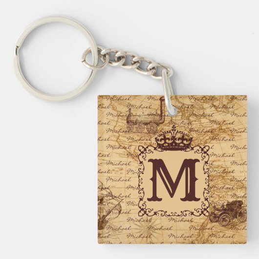Royal Crown Name Pattern Beige Sleutelhanger (Voorkant)