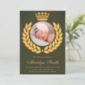 Royal Crown Olive Green Foto Geboorteaankondiging Aankondiging (Staand voorkant)