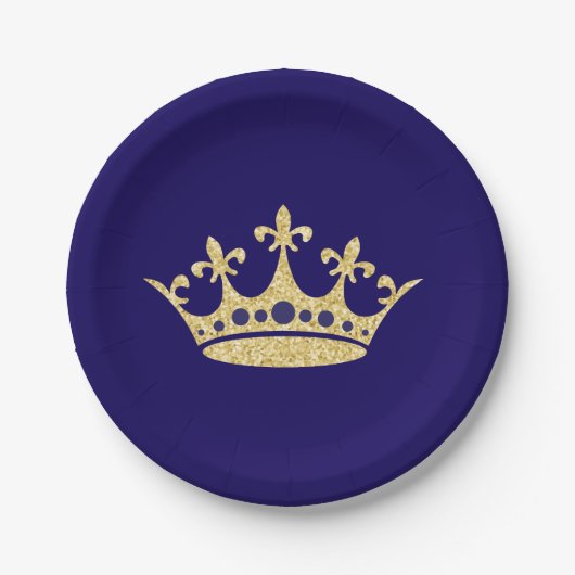Royal Crown Paper Place Blauw goud Papieren Bordje (Voorkant)