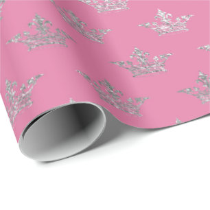 Royal Crown Pink Silver Floral Shiny Vip Cadeaupapier