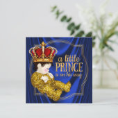 Royal Crown Prince Baby shower Blue Gold Kaart (Staand voorkant)