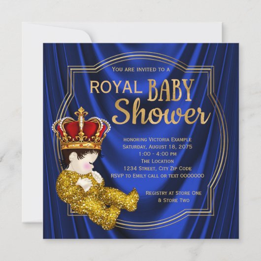 Royal Crown Prince Baby shower Blue Gold Kaart (Achterkant)
