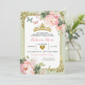 Royal Crown Sage Groen Licht Roze Quinceañera Kaart (Staand voorkant)