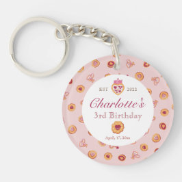 Royal Crown Tea Party Patroon Roze Verjaardag Foto Sleutelhanger