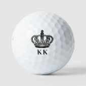 Royal Crown zwart wit monogram initialen Golfballen (Voorkant)