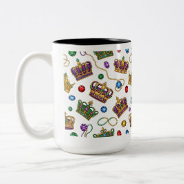 Royal Crowns and Jewels Pattern Mardi Gras Mug Tweekleurige Koffiemok