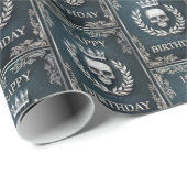 Royal Cyan & Silver King of the Dead Birthday Cadeaupapier (Rol Hoek)