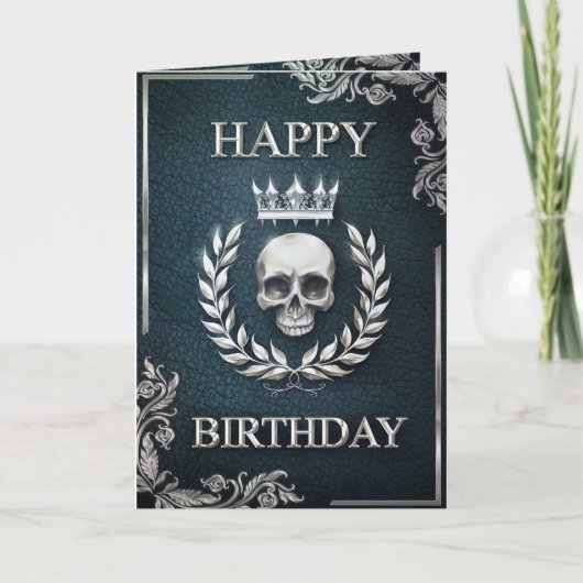 Royal Cyan & Silver King of the Dead Birthday Card Kaart (Voorkant)