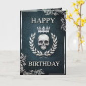 Royal Cyan & Silver King of the Dead Birthday Card Kaart (Gele Bloem)