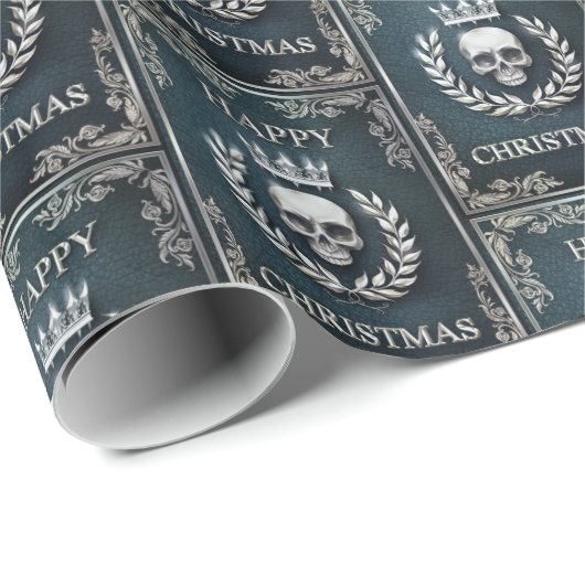 Royal Cyan & Silver King of the Dead Kerstmis Cadeaupapier (Rol Hoek)