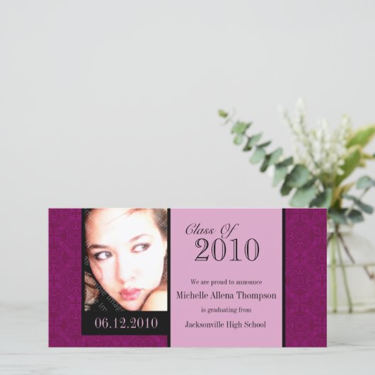 Royal Damask Afstuderen Aankondiging Fotokaarten (Staand voorkant)