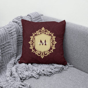 Royal Damask Crest Monogrammed Familienaam Kussen