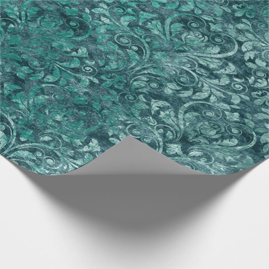 Royal Damask Crush Velvet Aquatic Blue Cadeaupapier (Hoek)