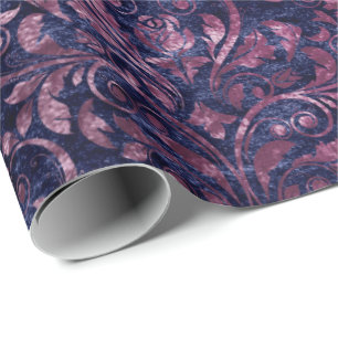 Royal Damask Crush Velvet Blue Navy Pink Plum Cadeaupapier
