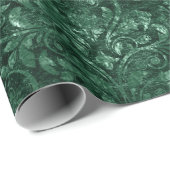 Royal Damask Crush Velvet Deep Emerald Green Cadeaupapier (Rol Hoek)