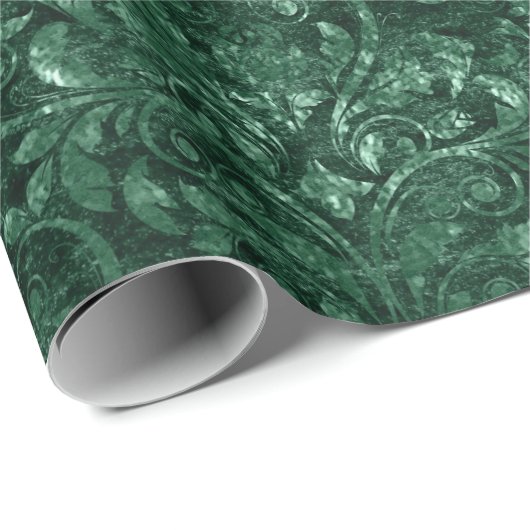 Royal Damask Crush Velvet Deep Emerald Green Cadeaupapier (Rol Hoek)
