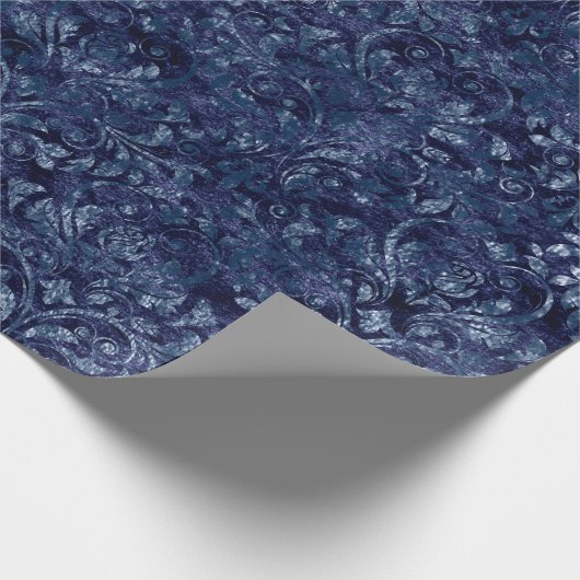 Royal Damask Crushed Velvet Emerald Blue Navy Cadeaupapier (Hoek)