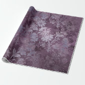 Royal Damask Distress Paarse Plum Floral Grey Cadeaupapier (Uitgerold)