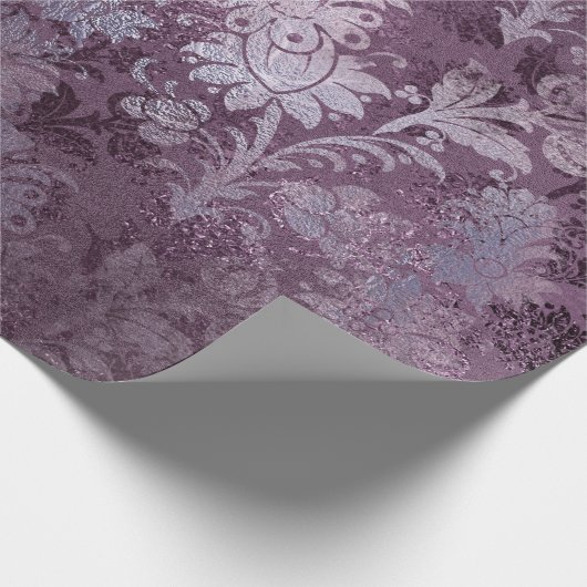 Royal Damask Distress Paarse Plum Floral Grey Cadeaupapier (Hoek)