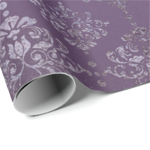 Royal Damask Distress Paarse Plum Floral Grey Cadeaupapier