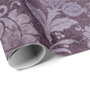 Royal Damask Distress Paarse Plum Floral Grey Cadeaupapier