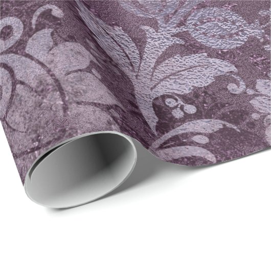 Royal Damask Distress Paarse Plum Floral Grey Cadeaupapier (Rol Hoek)