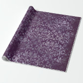 Royal Damask Distress Paarse Plum Floral Grey Gr Cadeaupapier (Uitgerold)